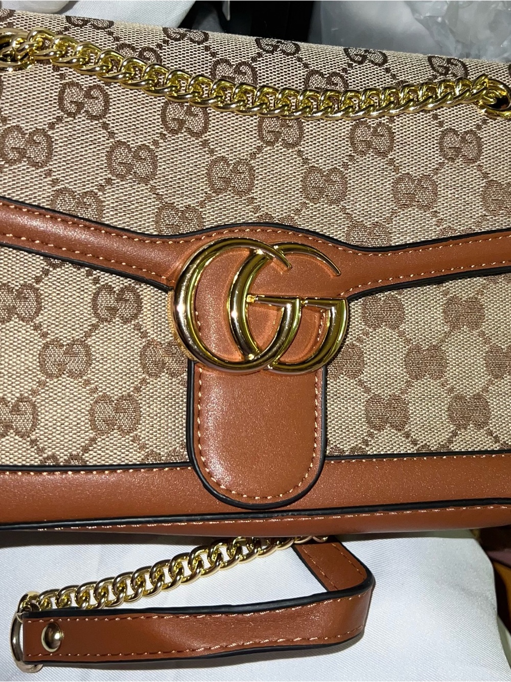 Brown/Beige Canvas Shoulder Bag